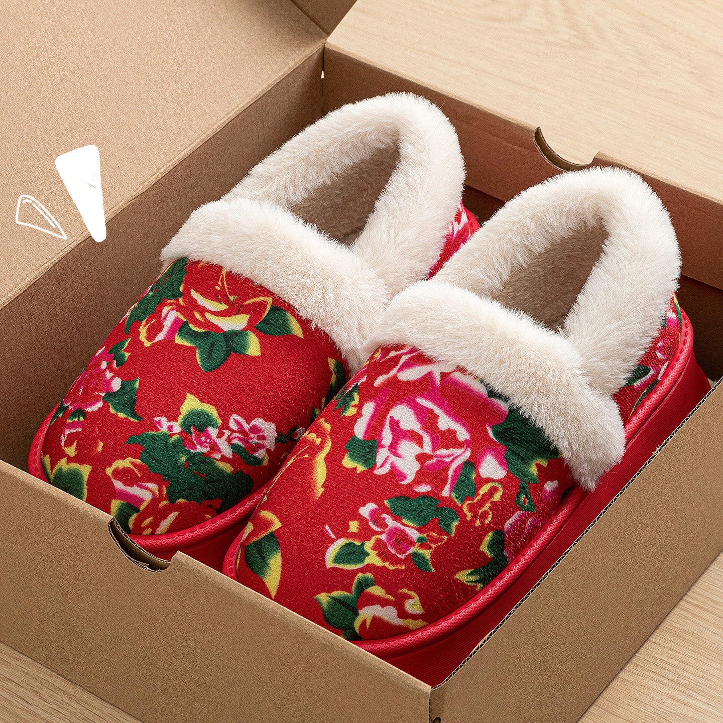 红色棉拖鞋女士冬季居家加绒保暖厚底东北大花包跟月子鞋外穿棉鞋,居家布艺,居家棉拖/棉鞋,淘宝优惠券,粉丝福利购,淘宝优惠卷