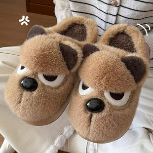 宿舍居家室内防滑保暖厚底毛绒棉鞋 冬季 女2025新款 可爱小狗棉拖鞋