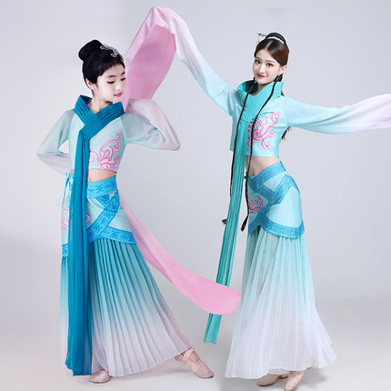 水袖舞蹈服儿童古典舞女飘逸汉服女童中国风服装采薇舞蹈演出服