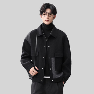 男士毛呢大衣短款2025新款秋冬韩版大口袋宽松休闲羊毛呢子外套