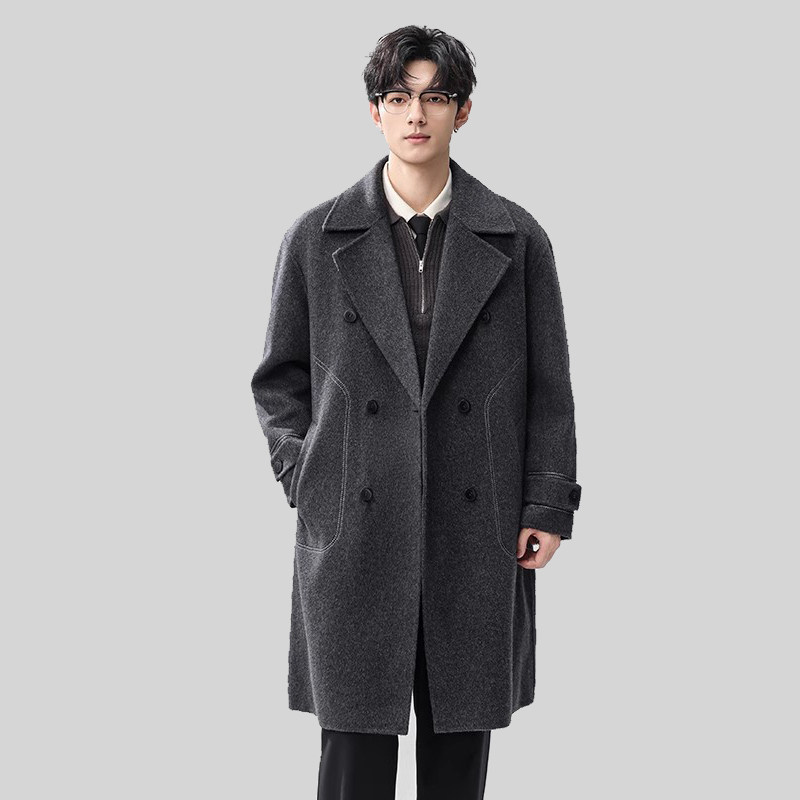 2025秋冬季新款绵羊毛双面毛呢西装领双排扣中长款呢子大衣外套男,男装,毛呢大衣,淘宝优惠券,粉丝福利购,淘宝优惠卷