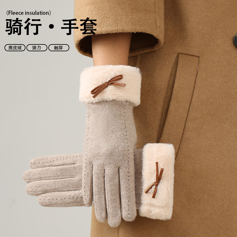 蝴蝶结手套女士冬季骑行电动车
