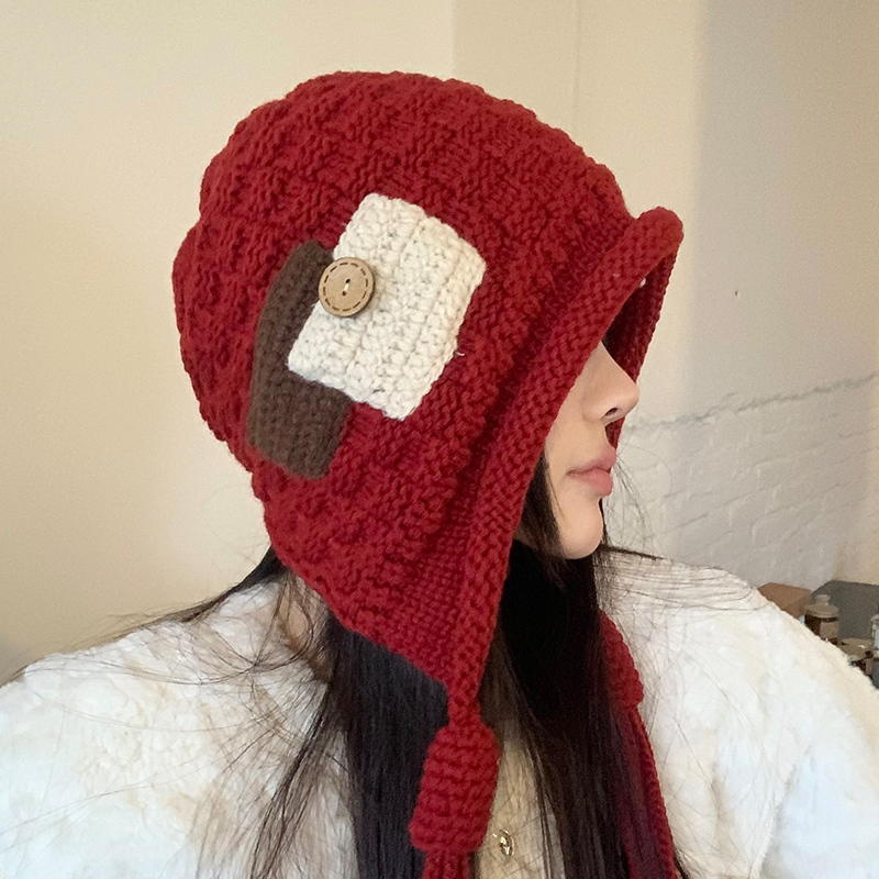 新年红色针织毛线帽女秋冬季