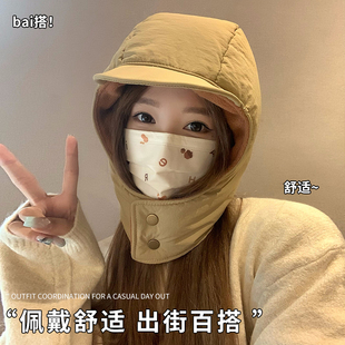 东北防寒帽子女冬天户外骑行防风加绒加厚保暖护颈一体电动车神器