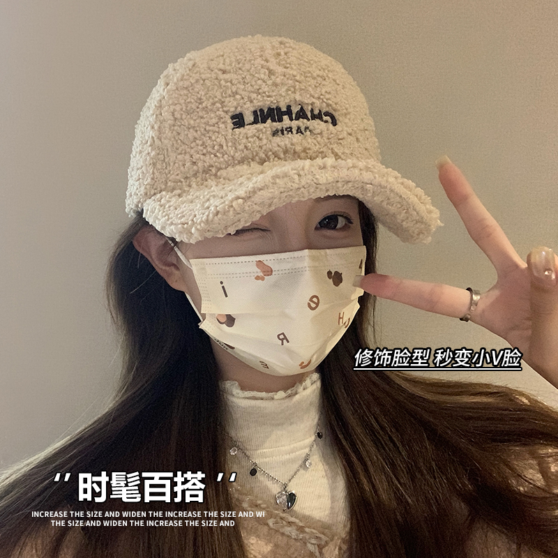 羊羔毛绒棒球帽子女冬季2025新款