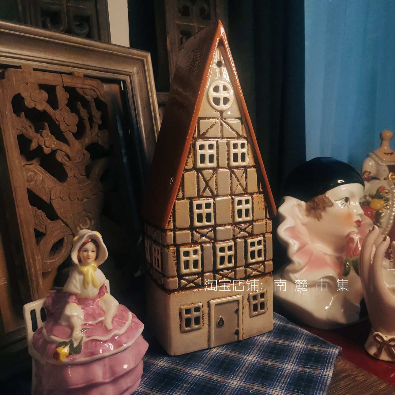 【南麓市集】外贸出口孤品陶瓷建筑房子烛台北欧手工做旧创意摆件