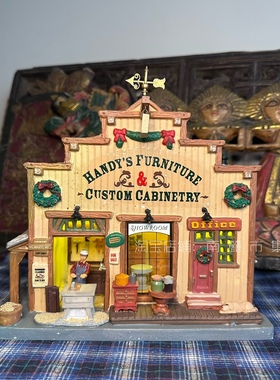 Lemax中古复古美式手工艺木雕陶瓷小屋别墅建筑咖啡店酒吧摆件