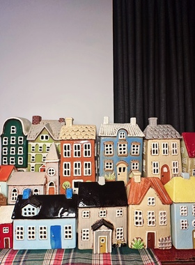 出口欧美正品荷兰陶瓷小屋lemax房子别墅建筑复古做旧北欧烛台