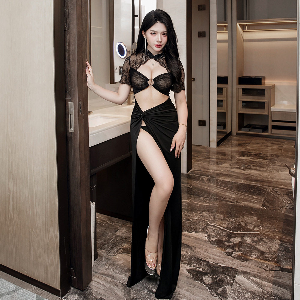 夜场纯欲性感镂空蕾丝夜店透视礼服裙夜总会技师会所露胸连衣裙
