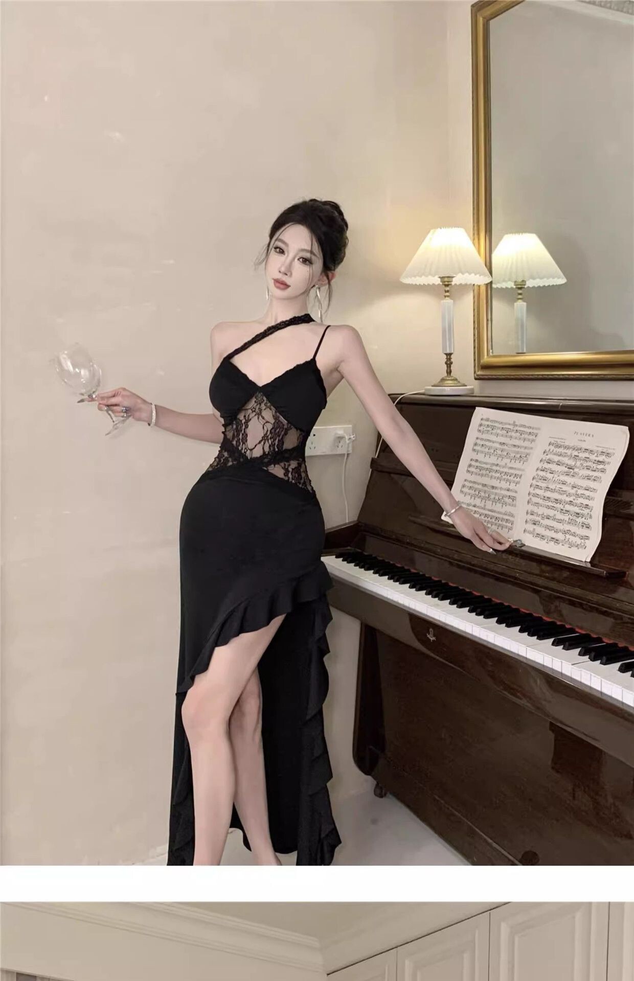 夜场蕾丝拼接露胸遮肚显瘦连衣裙吊带长裙夜场辣妹ktv公主裙抹胸