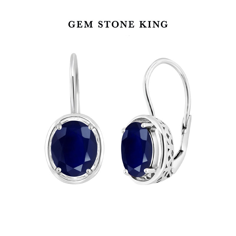 Gem stone king5克拉蓝宝石耳环925纯银经典时尚彩宝耳坠耳扣女潮