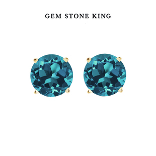 GSK1克拉伦敦蓝托帕石耳钉14K金彩色宝石经典 简约单颗镶嵌耳环