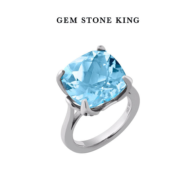 GSK戒指女9.18克拉天然蓝色托帕石925银公主方时尚彩色宝石指环