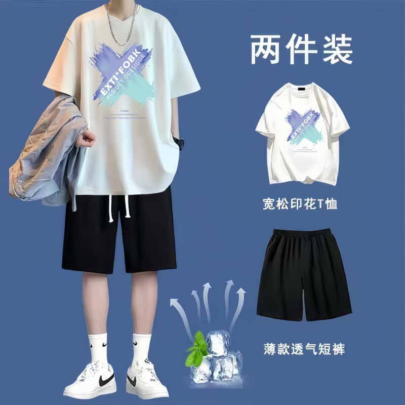 夏季套装男韩版百搭短袖t恤男整套潮流ins学生运动休闲五分裤短裤