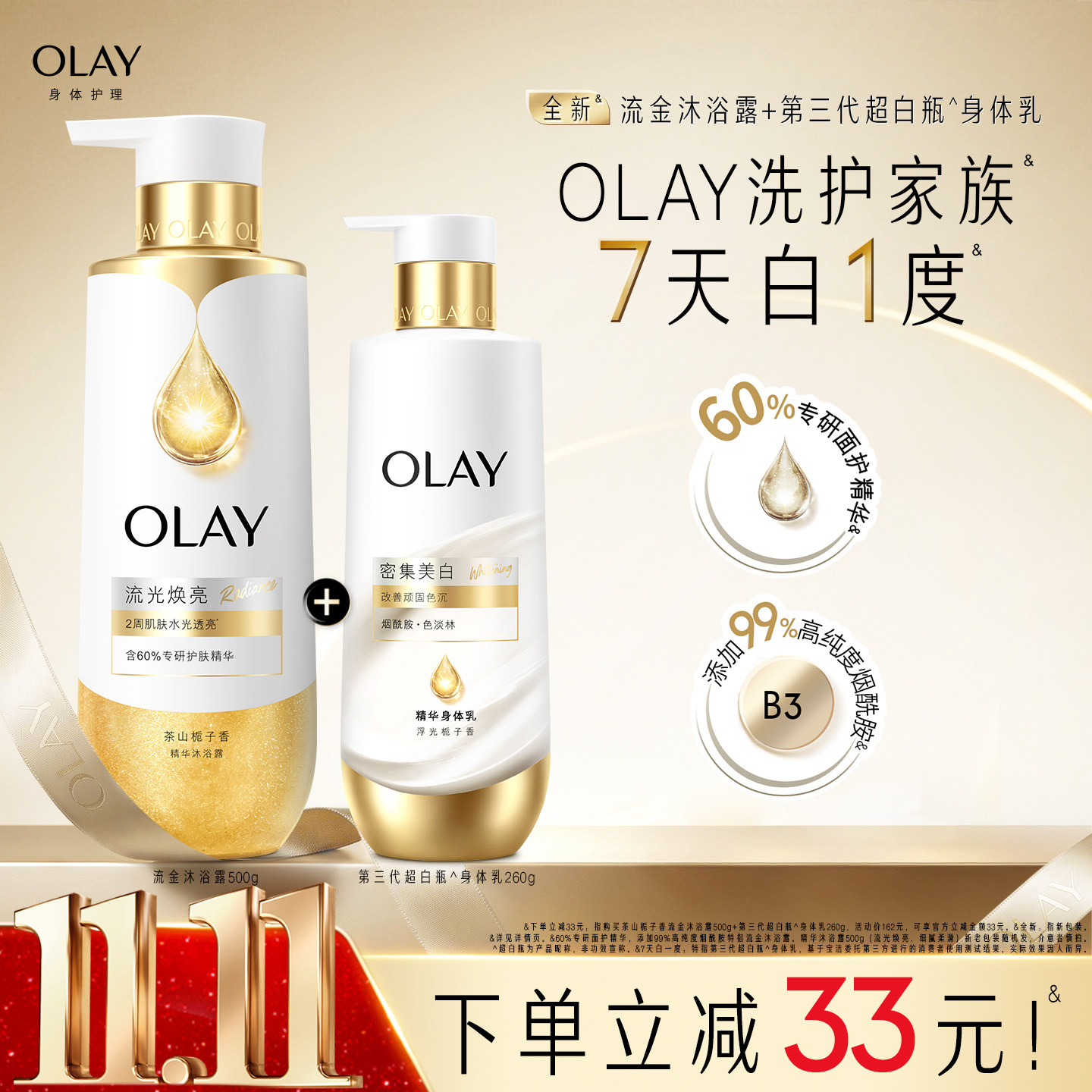 OLAY精华沐浴露+超白瓶美白身体乳保湿滋润身体洗护套装玉兰油