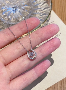 S925银镀白金马蹄U形镶钻闪闪不断跳动的心送礼生日项链锁骨链女