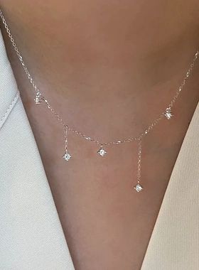 流星划过~S925银镀18K金锆石项链锁骨链ins简约叠戴轻奢礼物