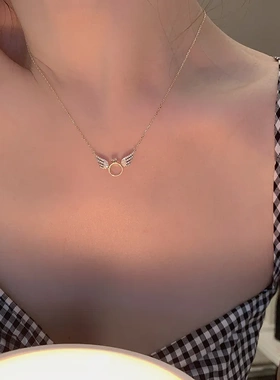 s925纯银镀14k金翅膀项链女锁骨链天使颈链简约气质小众设计网红