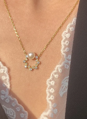 S925纯银镀金珍珠项链女 轻奢小众简约ins冷淡风锁骨链女