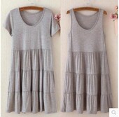 连衣裙宽松大码 莫代尔蛋糕裙短袖 大摆中长款 孕妇裙打底背心裙短裙