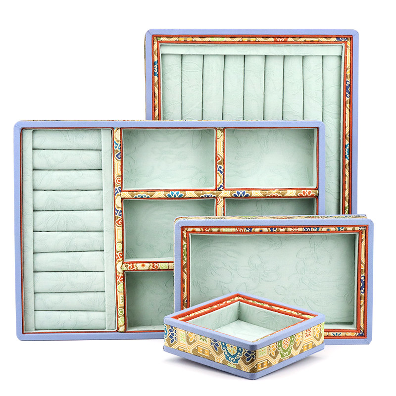 中国民族风珠宝首饰收纳展示盘宋锦布加厚中式柜台展示直播看货盘