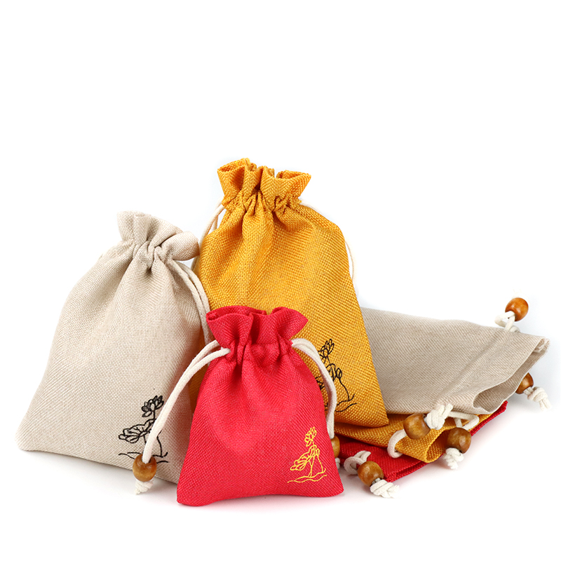 小巧精致麻布收纳袋古风束口锦囊