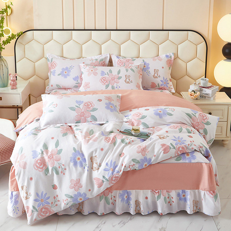 床裙式全棉四件套100纯棉床罩防滑保护套公主风家用被套床上用品