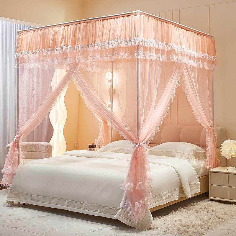 A类落地蚊帐三开门2025新款公主风蕾丝花边1.8加厚支架防尘顶高级