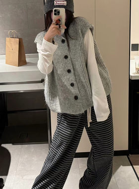 秋冬大码宽松无袖针织马甲女