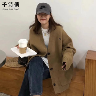 复古慵懒风毛衣外套女2026年秋季新款外穿宽松中长款秋冬针织开衫