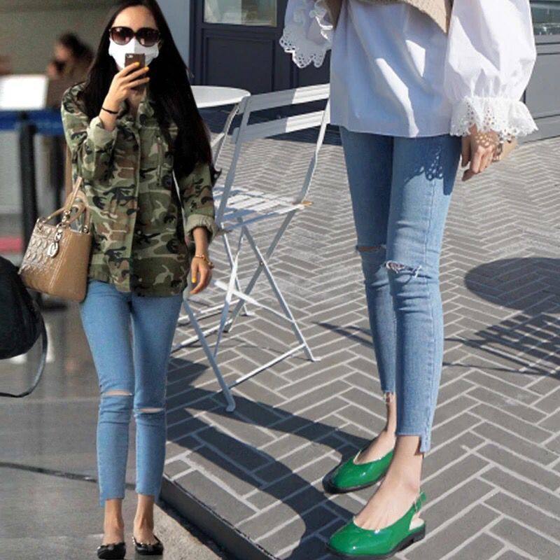 春秋小个子八分牛仔裤高腰弹力紧身膝盖破洞九分裤女韩版百搭小脚