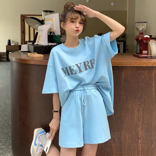 网红运动套装女夏季薄款外穿小个子宽松休闲跑步服短袖短裤两件套