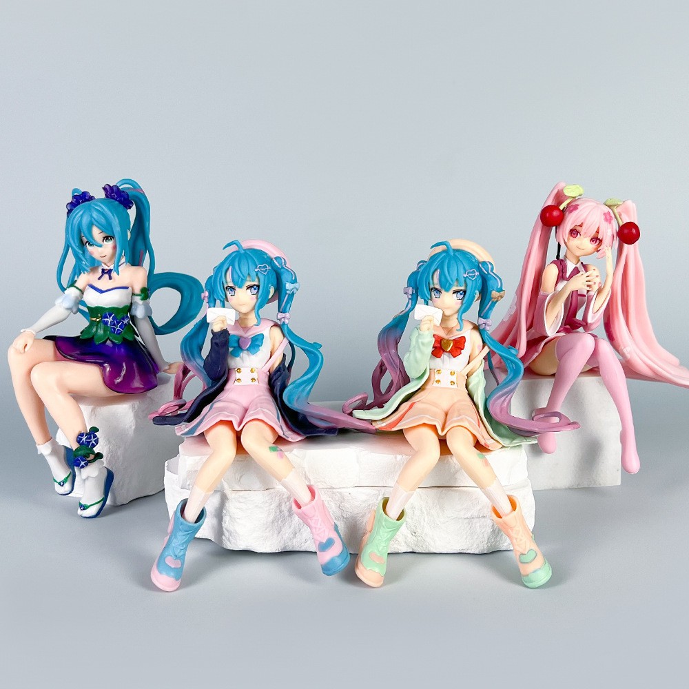 初音未来手办水手服初音二次元美女摆件景品模型坐姿压泡面公仔图片