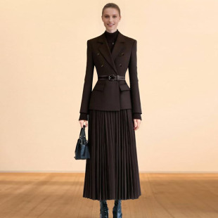 裙 高级感职业通勤百褶半身裙两件套装 西装 外套女秋冬季