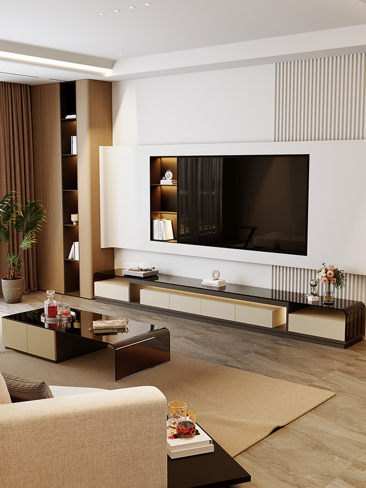 意大利轻豪华落地电视柜咖啡桌组合实木高端客厅家居新款玻璃电视,住宅家具,电视柜,淘宝优惠券,粉丝福利购,淘宝优惠卷