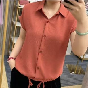 【底边抽绳】女士短袖新款休闲衬衫时尚妈妈宽松显瘦肚子百搭上衣