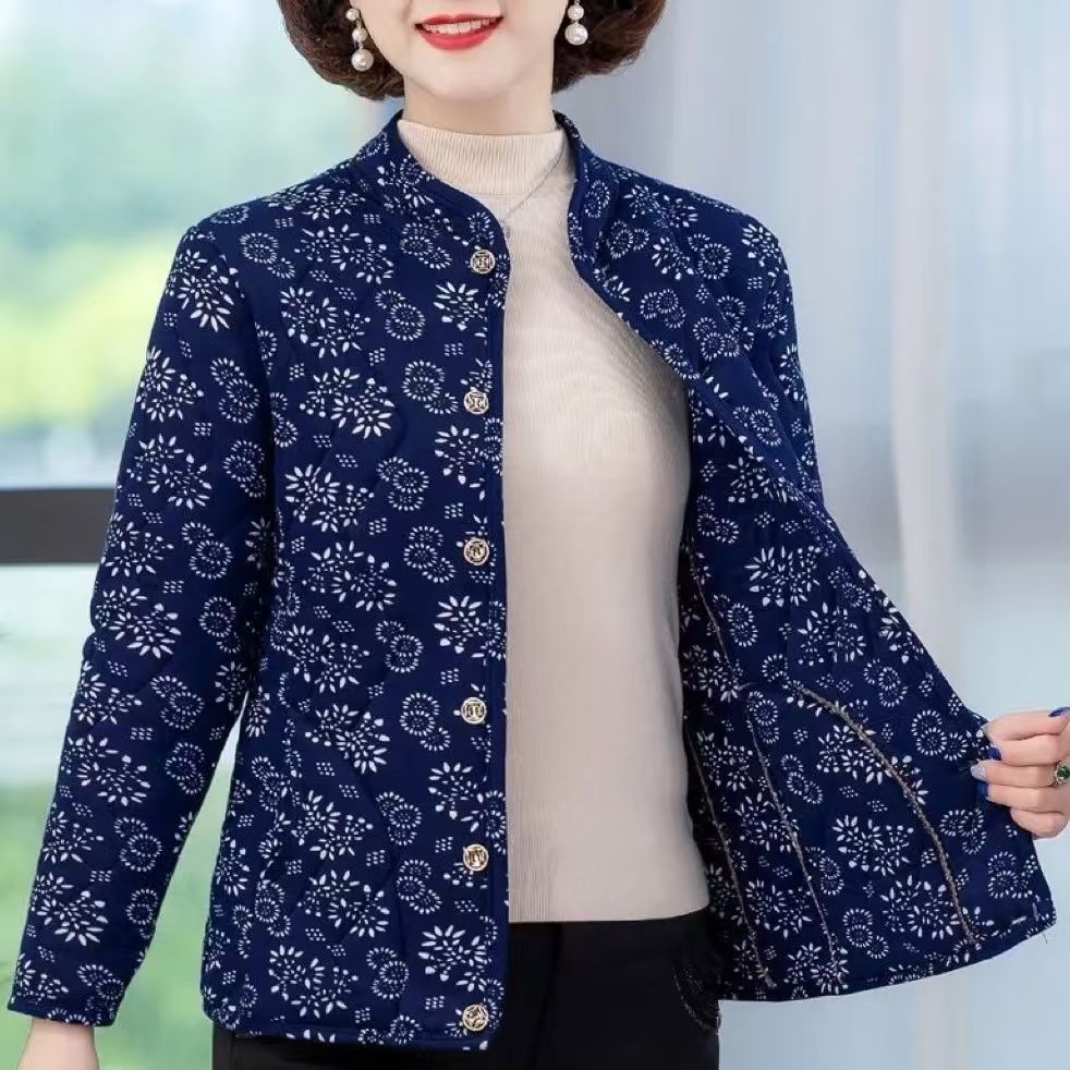 中老年冬季碎花印花妈妈棉衣驼绒加厚棉服宽松奶奶保暖棉袄外套