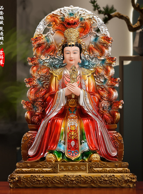 新款树脂彩绘九龙圣母神像供奉