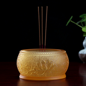 台湾古法琉璃浮雕莲花香炉家用佛堂线香炉室内小号禅意檀香炉摆件