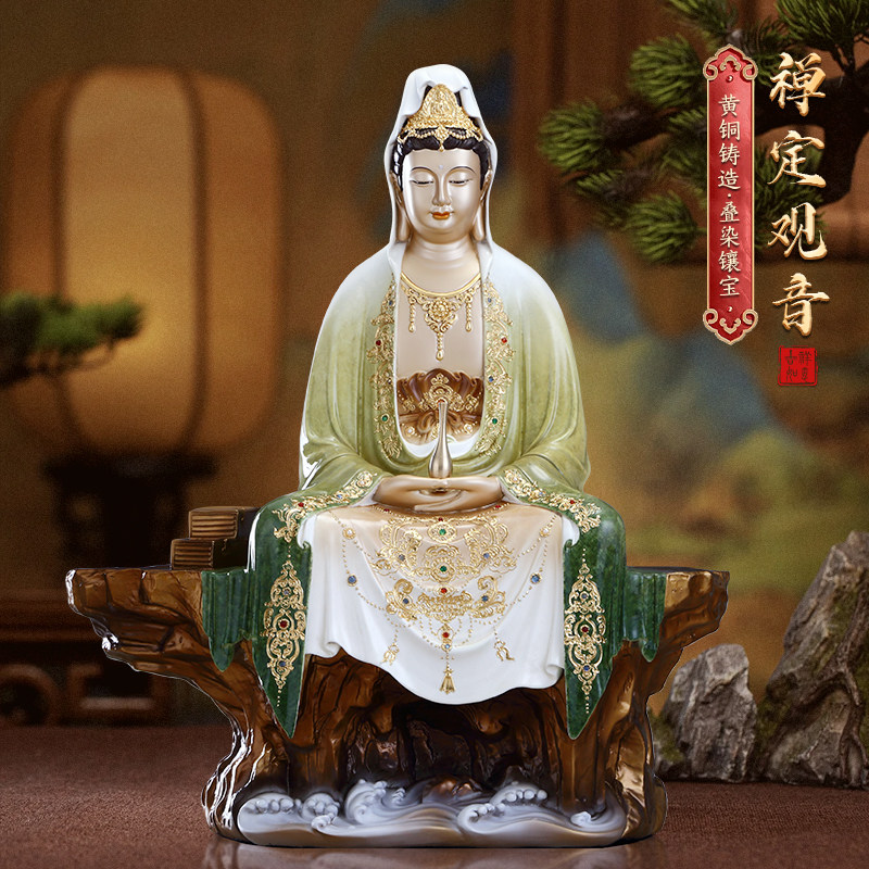 纯铜供奉中式客厅禅定观音佛像