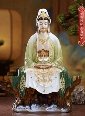 纯铜供奉中式客厅禅定观音佛像