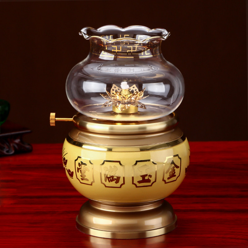 纯铜酥油灯拜佛油灯仿古心经莲花灯点素油灯招财长明灯供奉财神灯