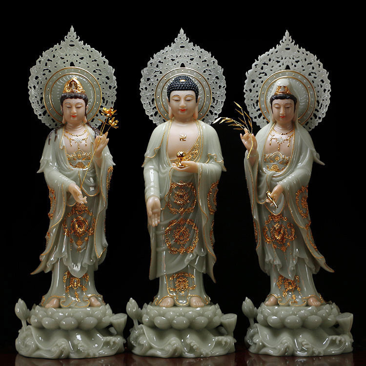 西方三圣玉石大型带背光观音佛像