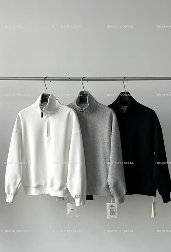 REREBO 卫衣男拉链高领基础款上衣秋冬小众秋冬棉ins卫衣男女同款