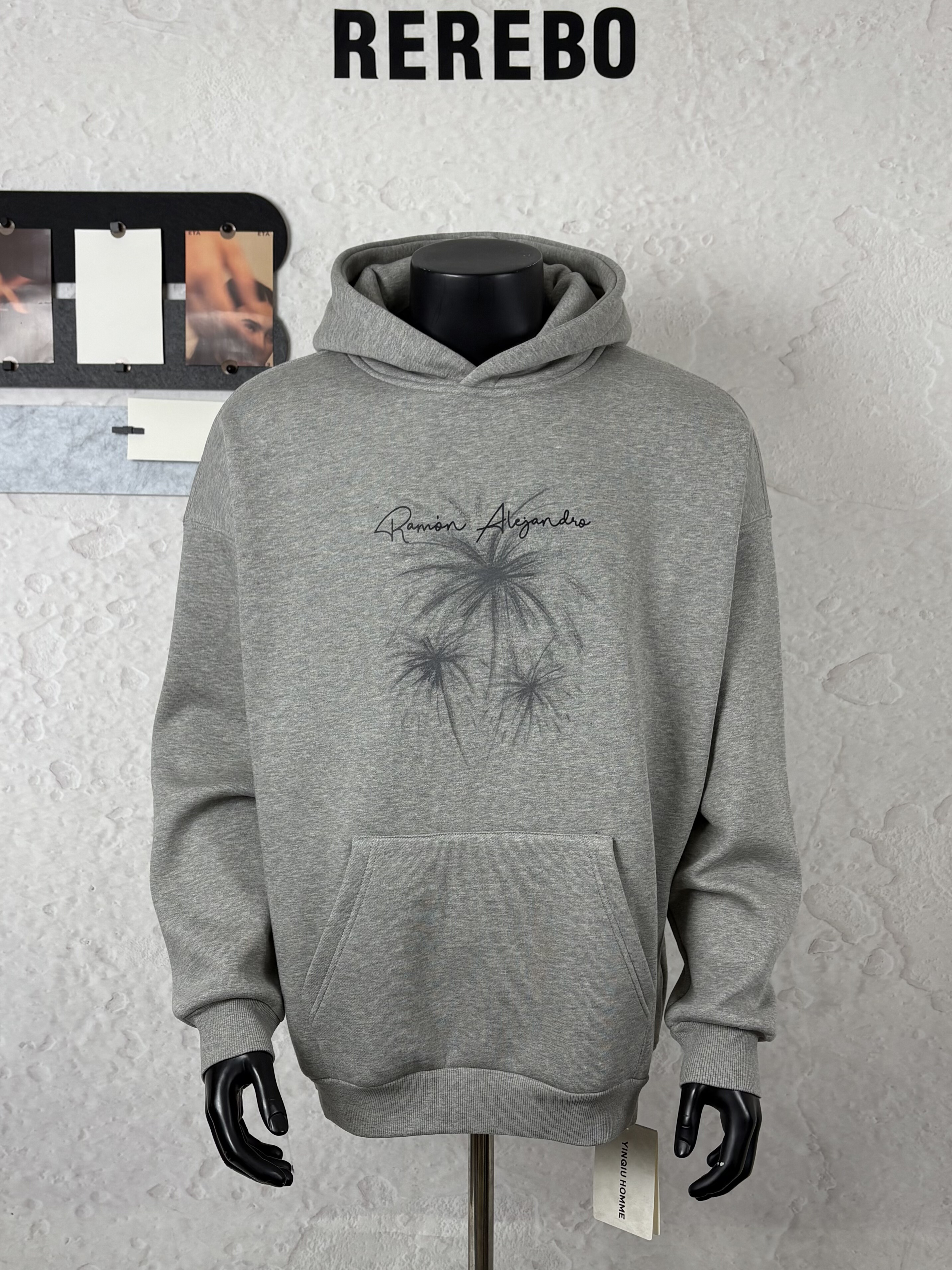 REREBO 涂鸦渐变烟花重磅500g冬季连帽卫衣男加绒加厚秋冬季长袖