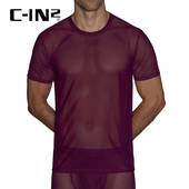 镂空透明网纱运动速干性感上衣男5705TY T恤短袖 IN2男士