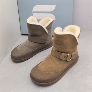 Comely康莉撤柜冬季真皮羊毛保暖女雪地靴厚底防滑套筒皮带扣短靴