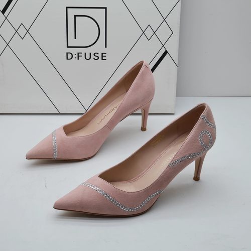 D:FUSE/迪芙斯撤柜秋真皮浅口舒适高跟搭扣通勤一脚蹬尖头女单鞋