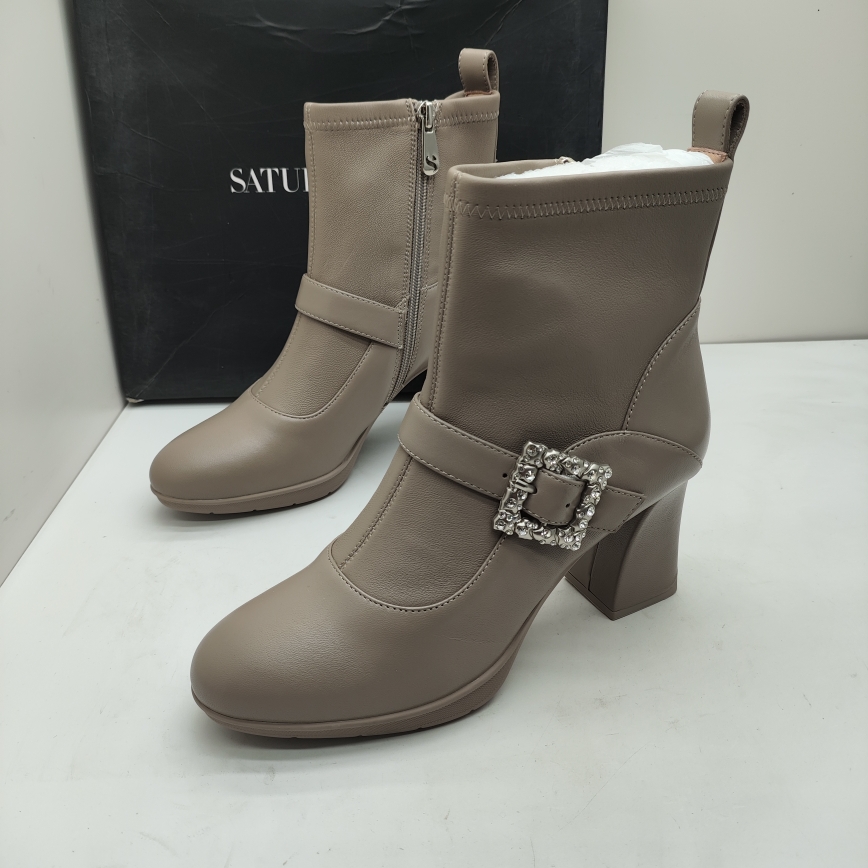 商场品牌撤柜断码秋季真皮休闲马丁靴粗高跟侧拉链时尚舒适女短靴