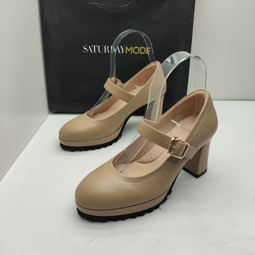 商场品牌撤柜断码秋季真皮粗高跟圆头玛丽珍鞋浅口时尚通勤女单鞋